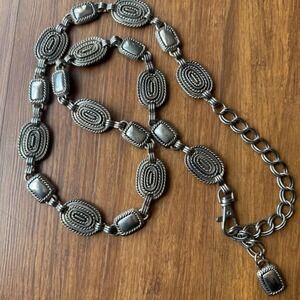 Western Metal Belt Silver Chain Oval Rectangle Medallion Link Women Medium Large